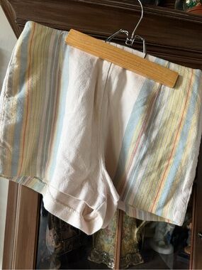 Free People High-Rise Striped Linen-Blend Shorts in Cream with Pastel Stripes